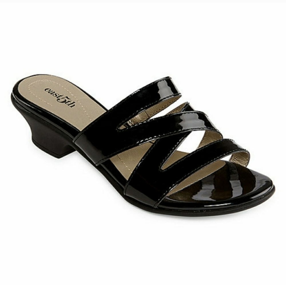 East 5th Evie Heeled Slip On Sandals Flex Black Women's 10 Wide New with Box